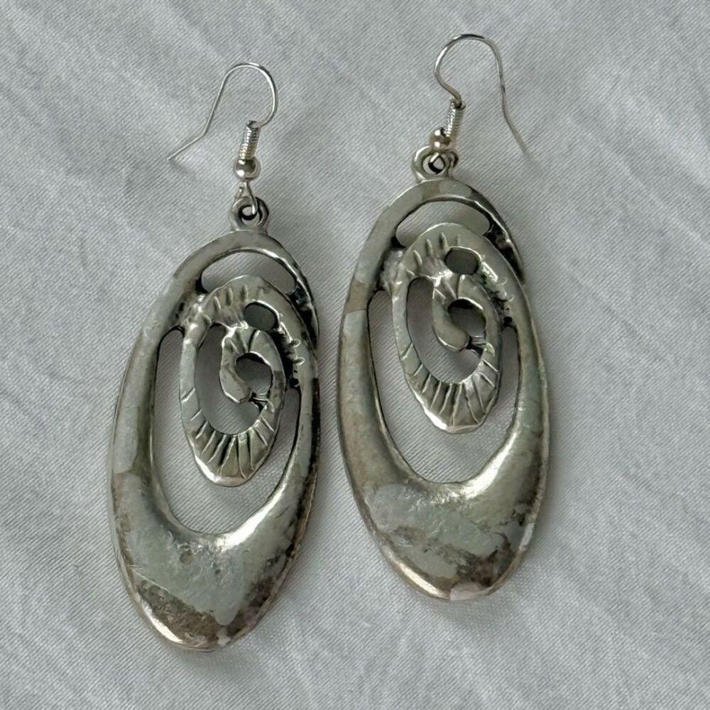 Crafturday Expansion Earrings Antique Silver Plated Spiral Earrings